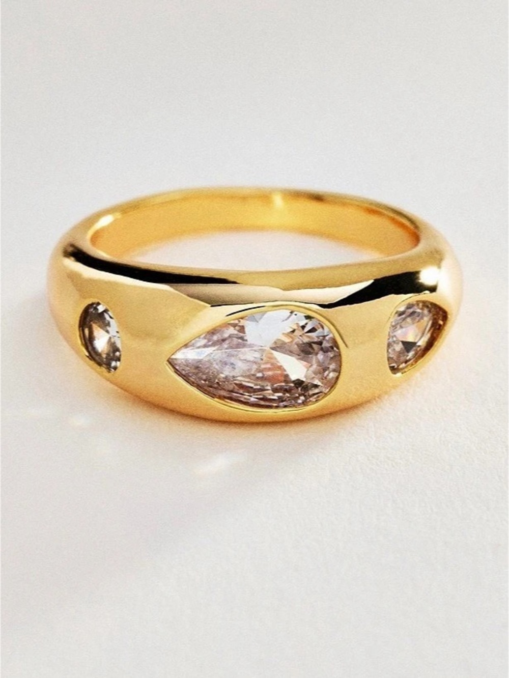 Anthropologie Crystal Triad Ring 14K Gold Plated Brass SIZE 7 NEW